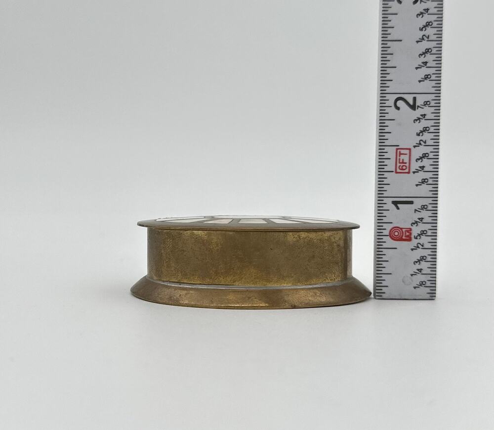 Brass Oval Trinket Box, Bone & Mother of Pearl Sunburst Inlay Lid
